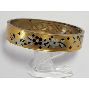 Early Ant Brass Painted Floral Bangle Signed C.T Art Nouveau (A40)